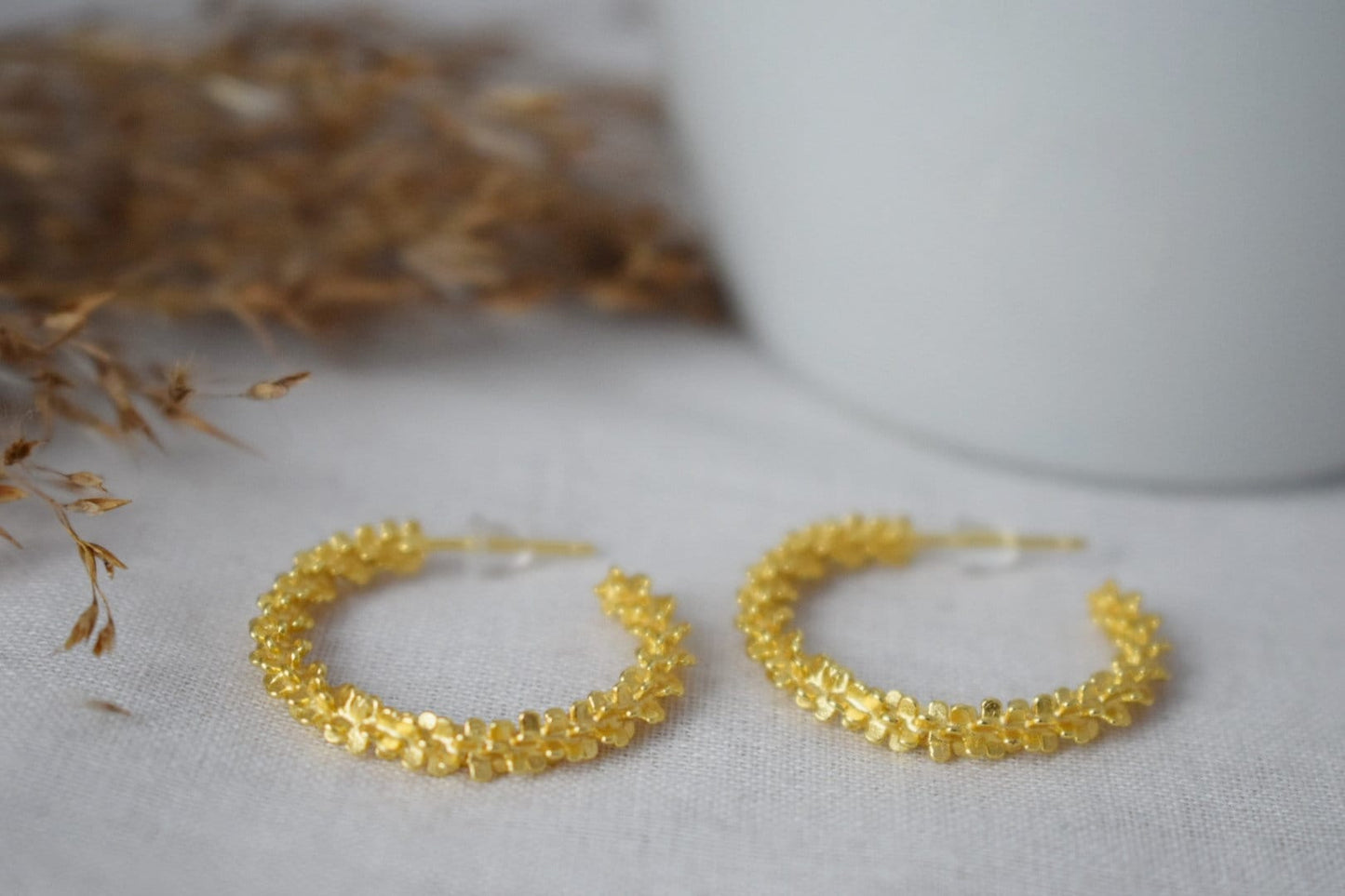 925 Sterling Silver Textured Hoop Earrings, Statement Golden Hoops, Half Modern Stud Earrings, C shape, Push Back, Perfect Gift for Her