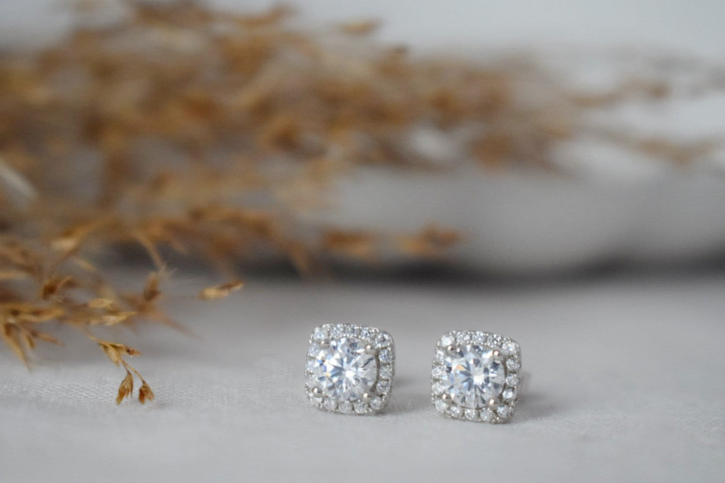 Sterling Silver Square Stud Earrings With CZ, Crystal square studs, Small 925 silver earrings, Minimalist, Push back studs, Gift for her