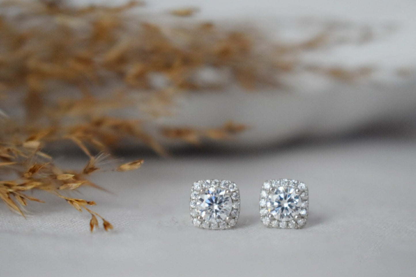 Sterling Silver Square Stud Earrings With CZ, Crystal square studs, Small 925 silver earrings, Minimalist, Push back studs, Gift for her