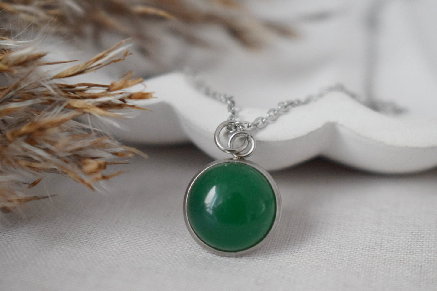Green jade pendant necklace for women, green silver color, green gemstone necklace pendant, birthstone necklace, handmade jewelry gift