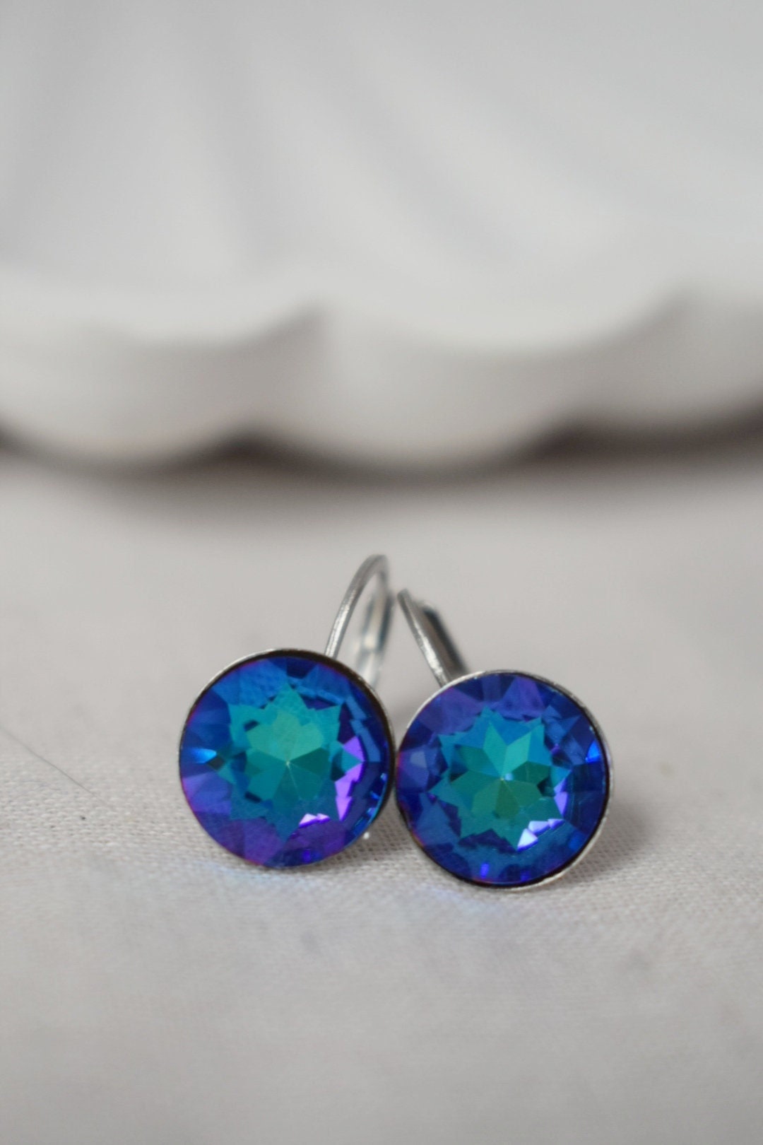 Bermuda Blue Earrings, Rhinestone Dangle Earrings, Glass Hanging Earrings, Dark Blue Earrings, Crystal Earrings, Elegant Dangle Earrings