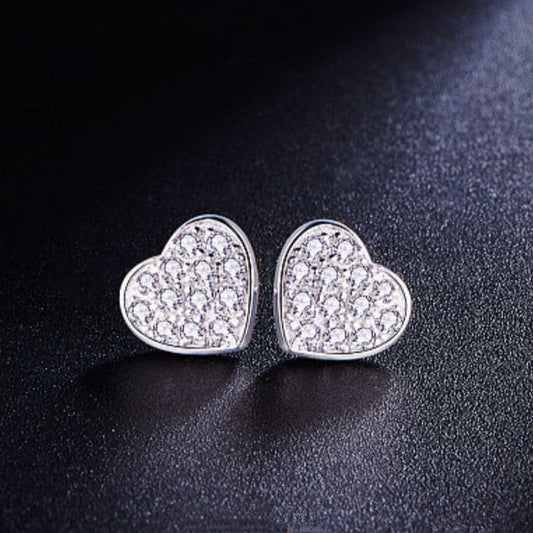 Sterling Silver Heart Stud Earrings • 925 Silver Cubic Zirconia Heart Earrings • Micro Pave Studs • Minimalist • Valentine's Day Jewelry