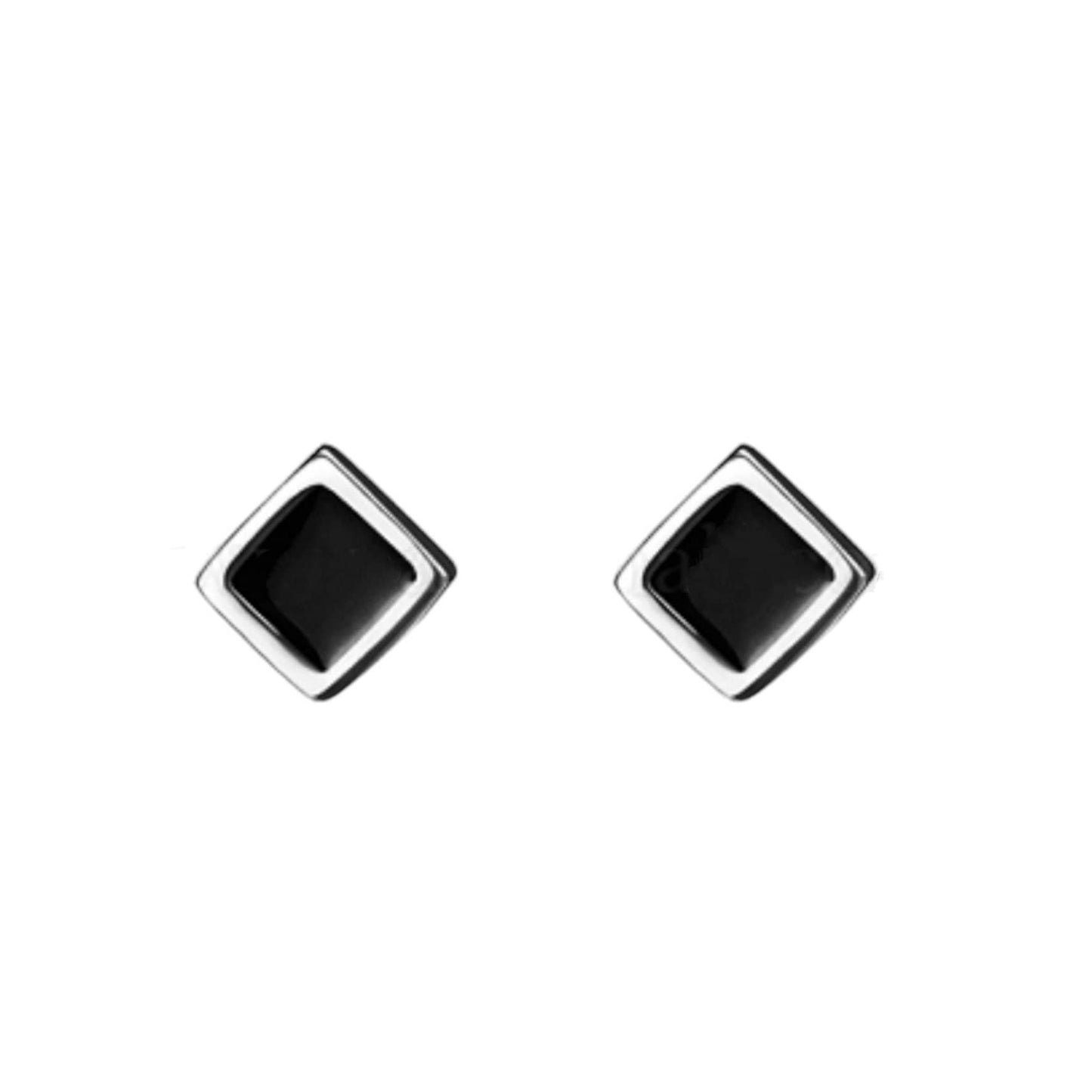 Tiny stud earrings sterling silver, Black square studs, Small black 925 silver earrings, Minimalist earrings, Push back studs, Gift for her