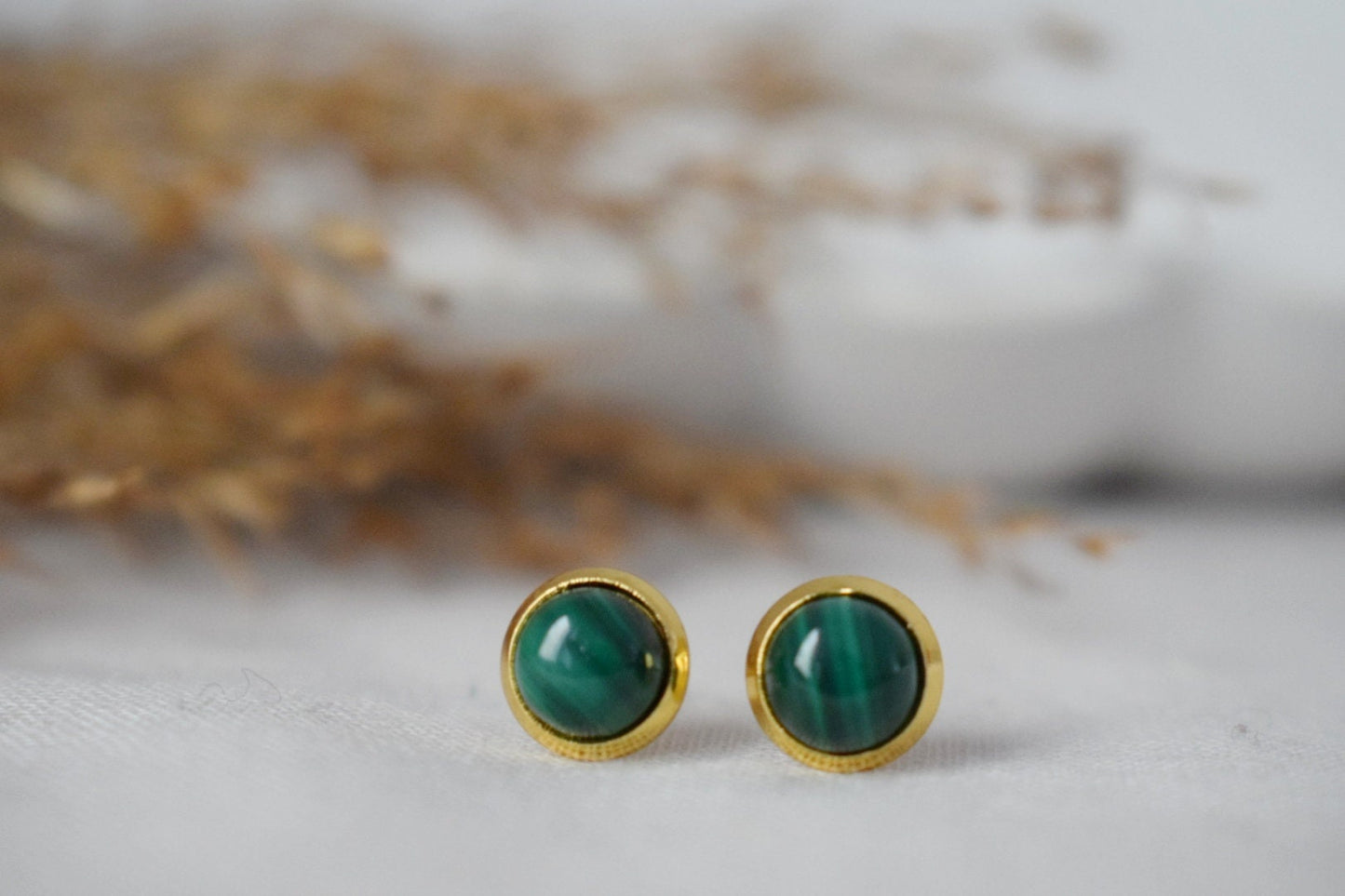 Mini Natural Malachite Stud Earrings, Small Green Gemstone Earrings, Push Back Earrings, Lightweight, Minimalist Birthstone Jewelry Gift