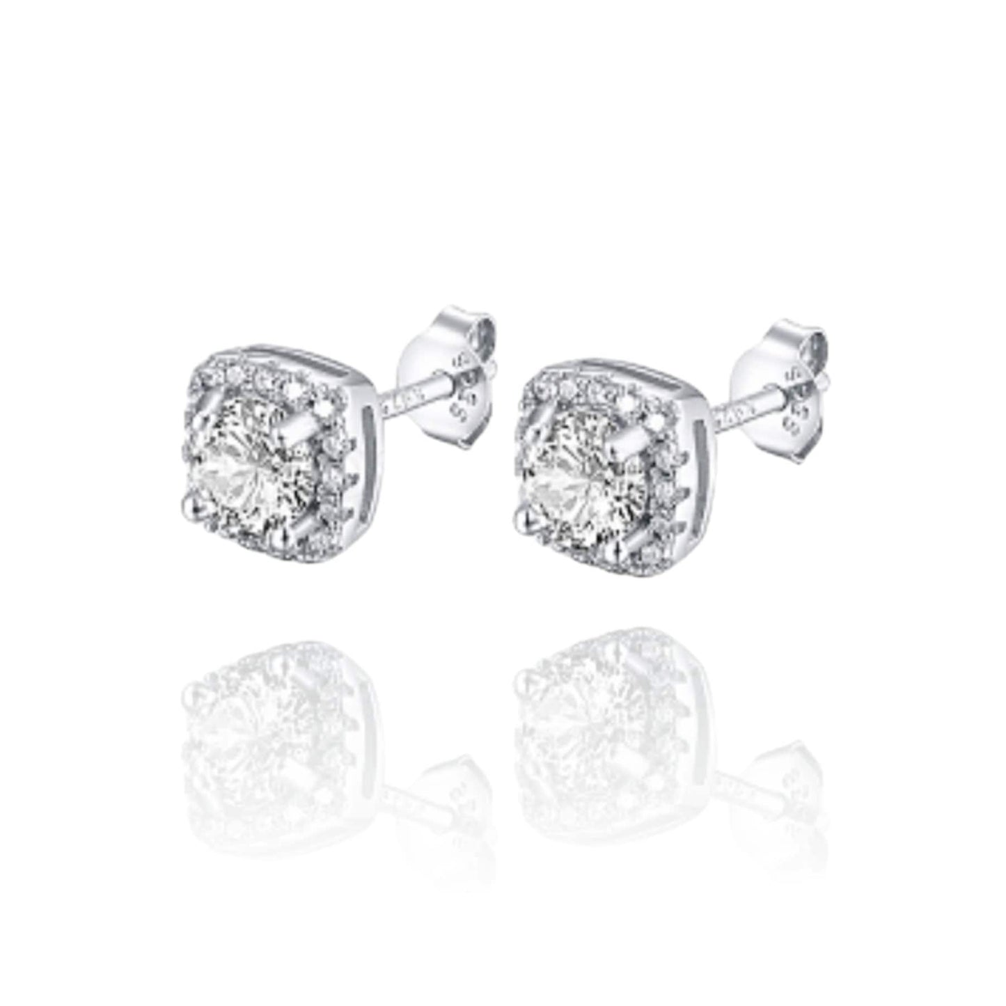 Sterling Silver Square Stud Earrings With CZ, Crystal square studs, Small 925 silver earrings, Minimalist, Push back studs, Gift for her