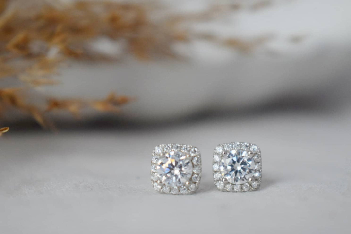 Sterling Silver Square Stud Earrings With CZ, Crystal square studs, Small 925 silver earrings, Minimalist, Push back studs, Gift for her