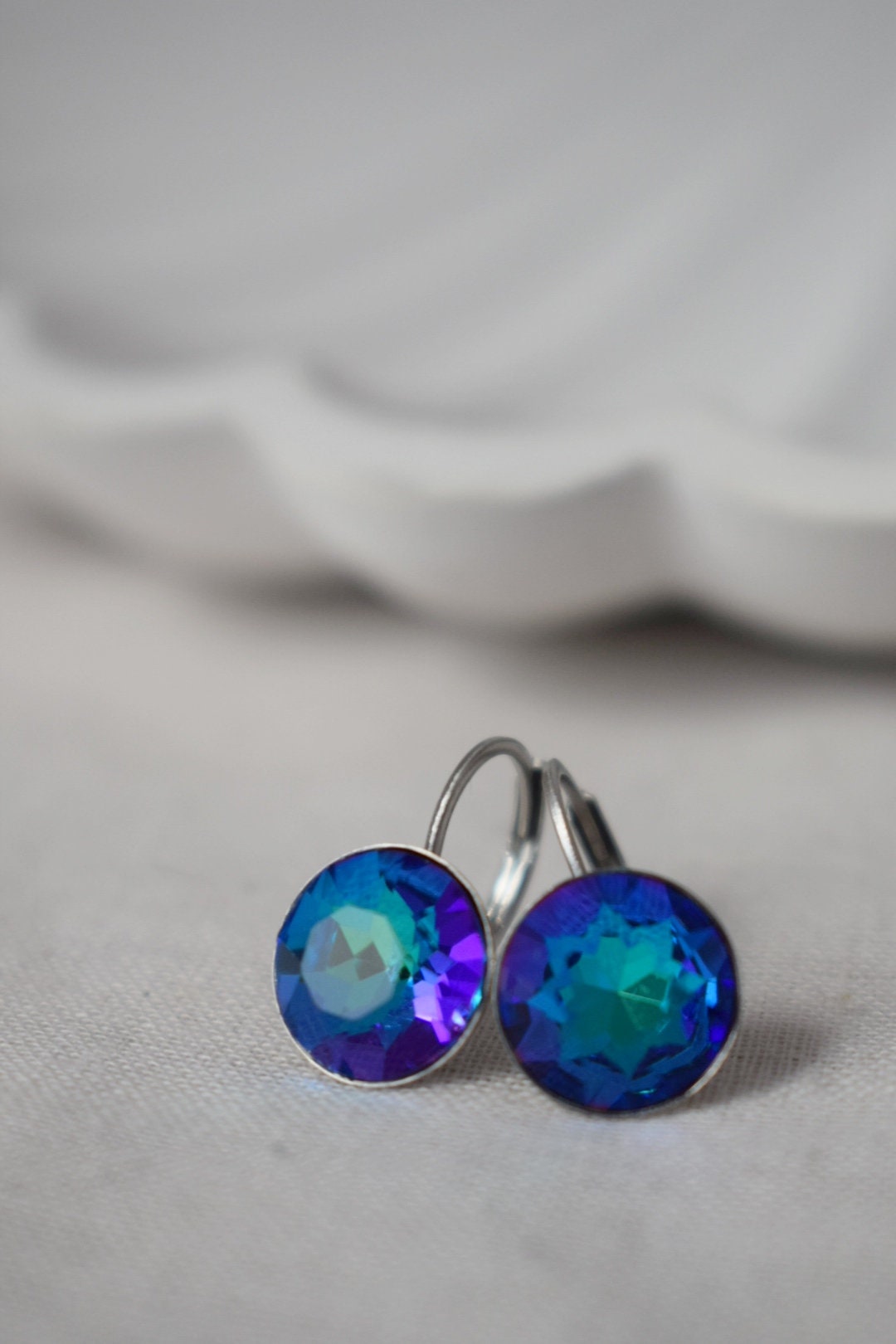 Bermuda Blue Earrings, Rhinestone Dangle Earrings, Glass Hanging Earrings, Dark Blue Earrings, Crystal Earrings, Elegant Dangle Earrings