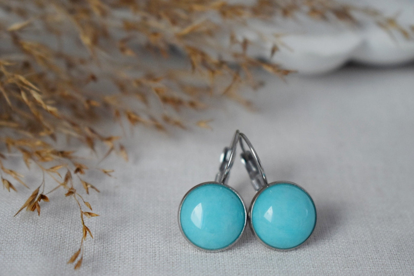 Turquoise Jade Earrings in 12mm Size Gemstone Lever Back Stainless Steel Jewelry Gift For HerBest christmas gift