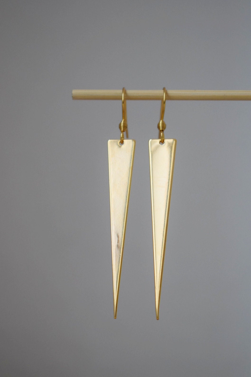 Triangle pendant earrings, Long geometric hanging dangle and drop earrings, Gold plated jewelry, Gift for herBest christmas gift