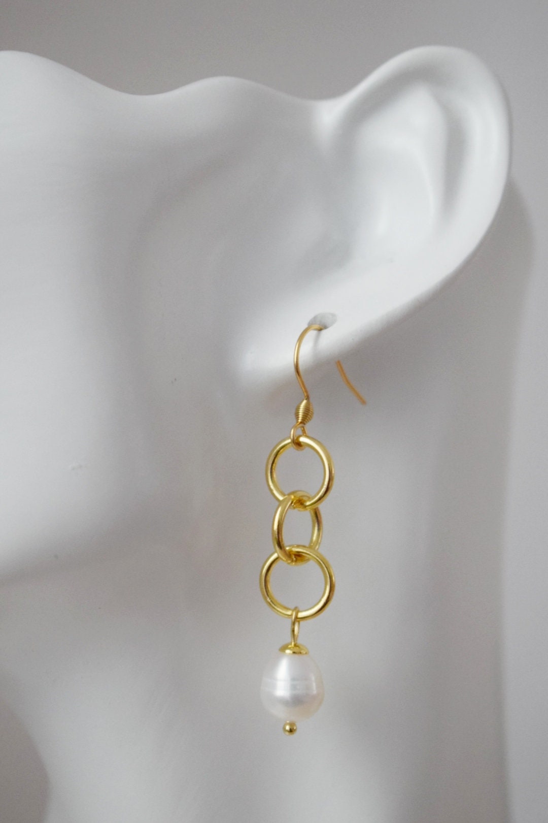 Freshwater pearl earrings, Boho earrings, Long modern dangle earrings, 24k gold plated stainless steel jewelry, Best gift for her