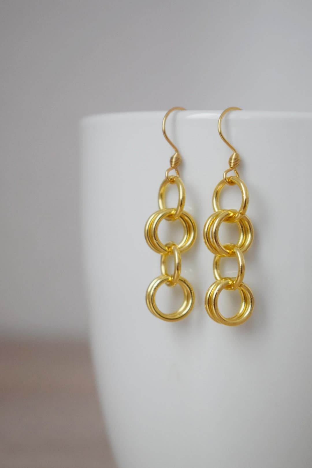 Geometric dangle earrings, 24k gold plated stainless steel rings pendant jewelry, Best Christmas gift for her