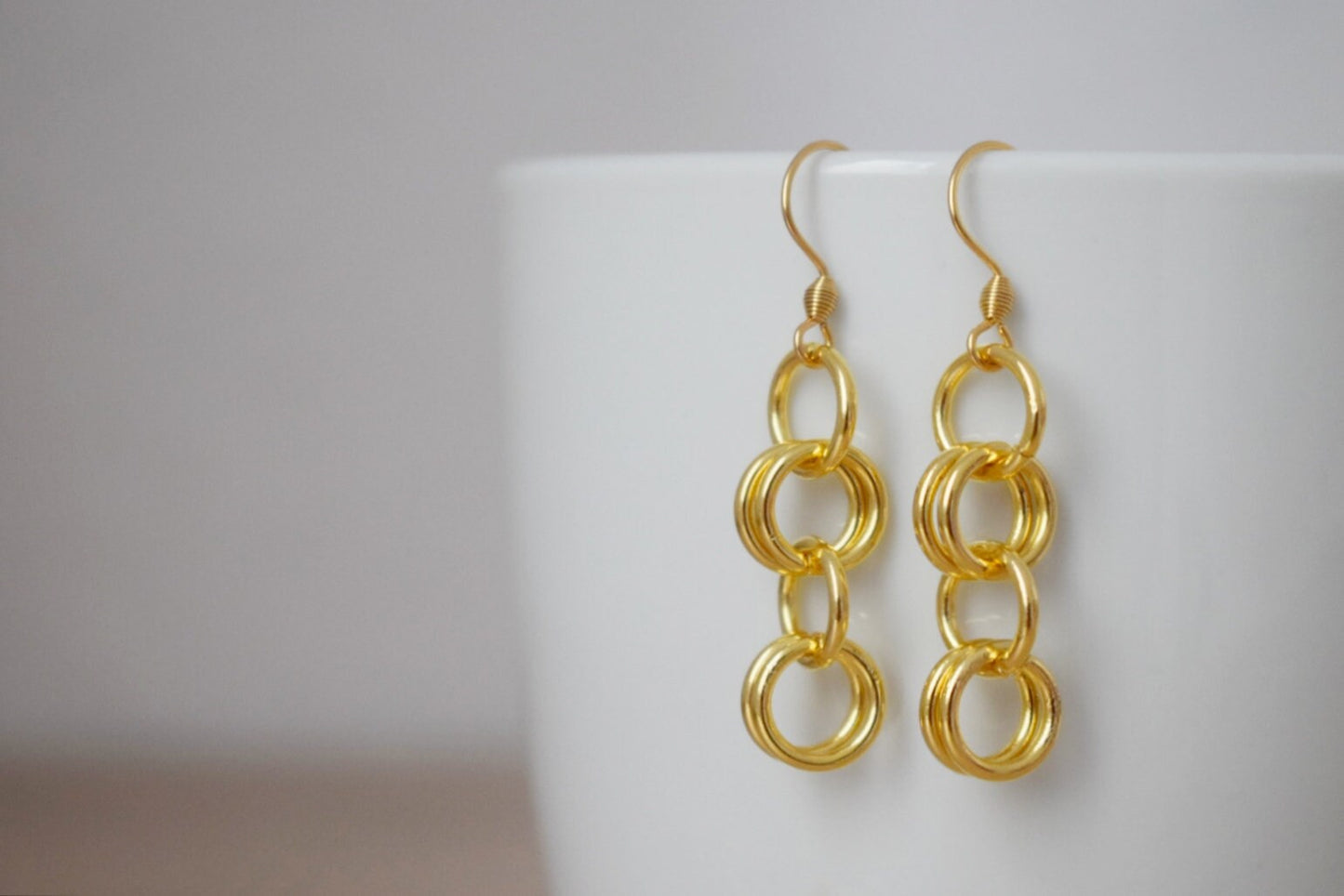 Geometric dangle earrings, 24k gold plated stainless steel rings pendant jewelry, Best Christmas gift for her