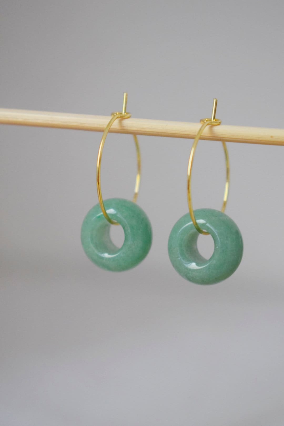 Aventurine donut hoop earrings, 18k Gold plated surgical stainless steel hoops, Gemstone unisex jewelryBest christmas gift