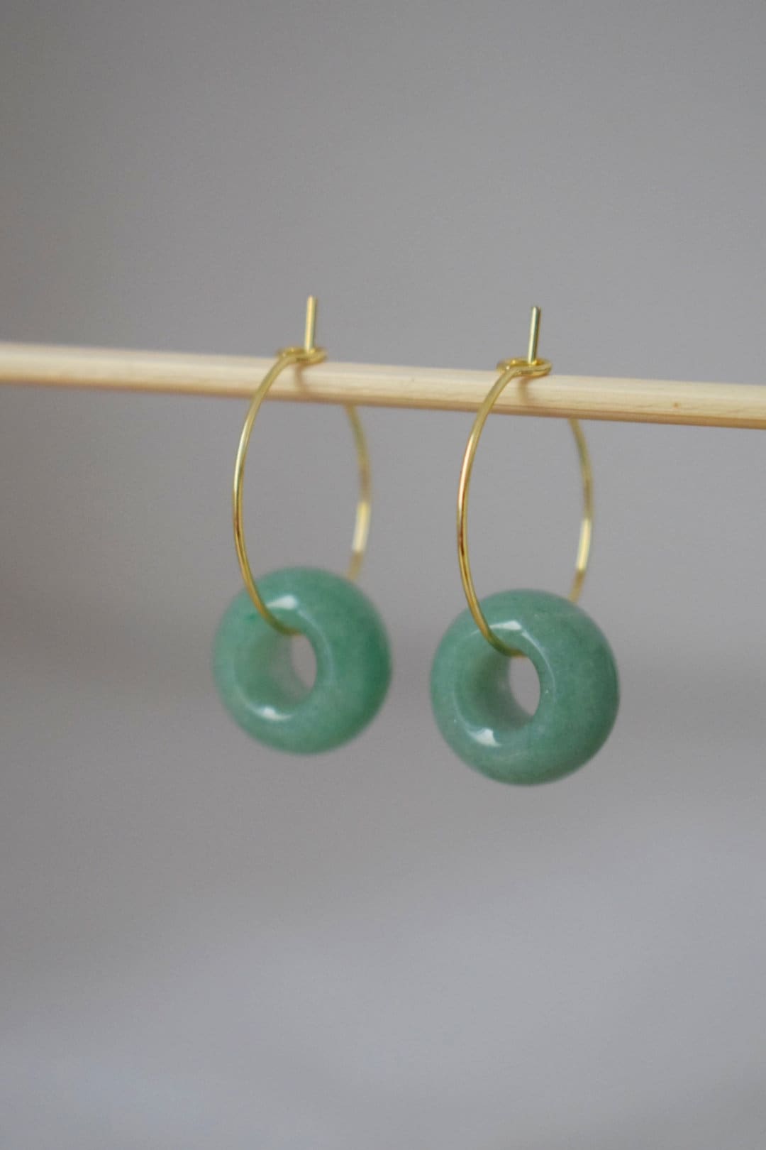 Aventurine donut hoop earrings, 18k Gold plated surgical stainless steel hoops, Gemstone unisex jewelryBest christmas gift