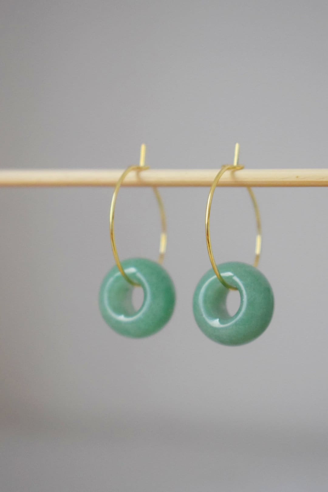 Aventurine donut hoop earrings, 18k Gold plated surgical stainless steel hoops, Gemstone unisex jewelryBest christmas gift