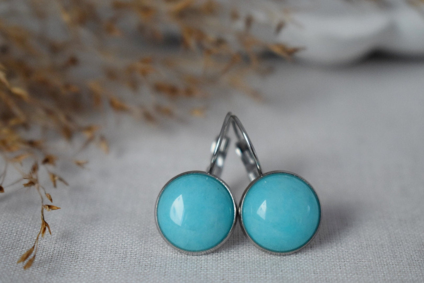 Turquoise Jade Earrings in 12mm Size Gemstone Lever Back Stainless Steel Jewelry Gift For HerBest christmas gift