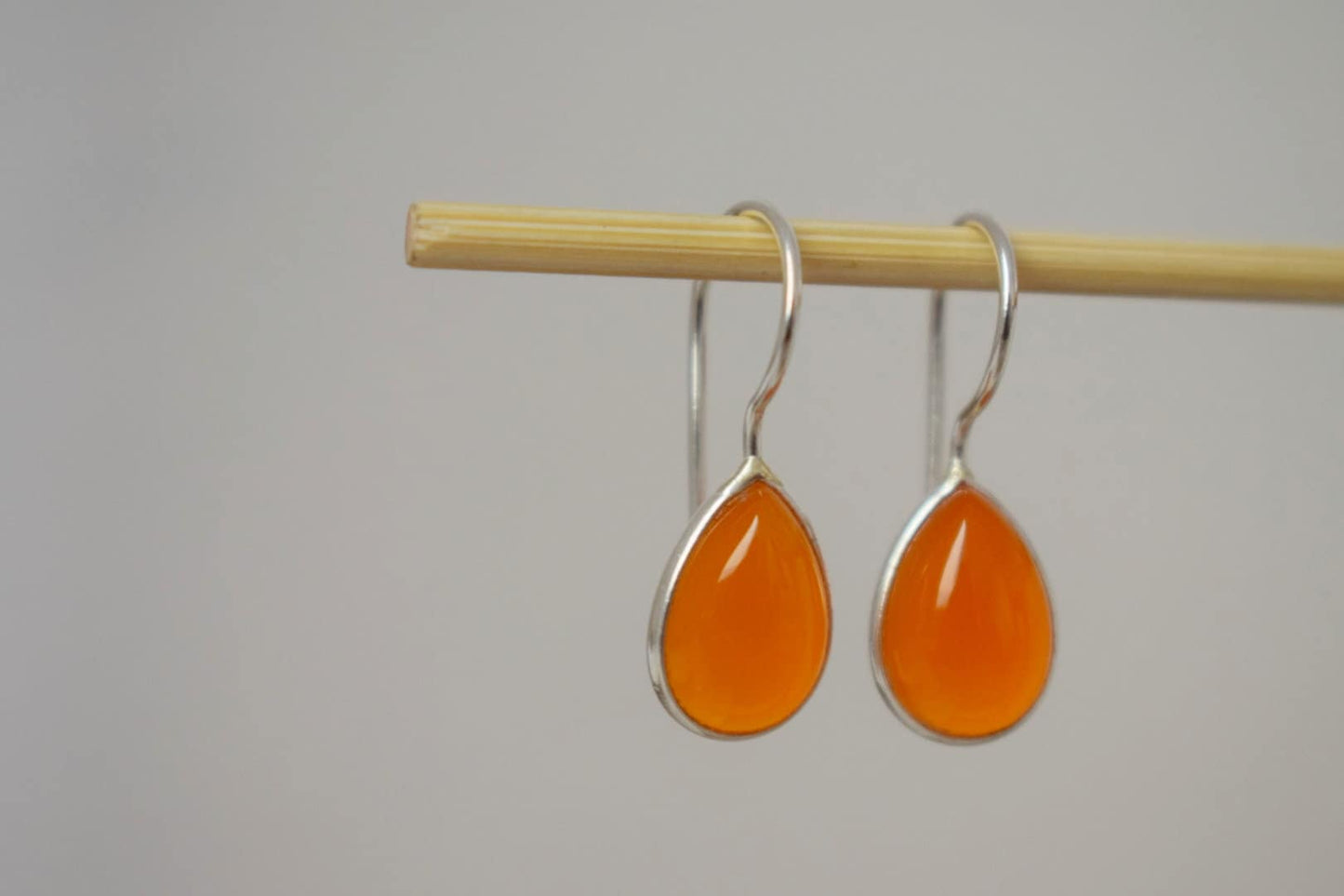 Carnelian sterling silver earrings, Teardrop orange gemstone dangle 925 silver earrings, Natural stone, Unique jewelry gift