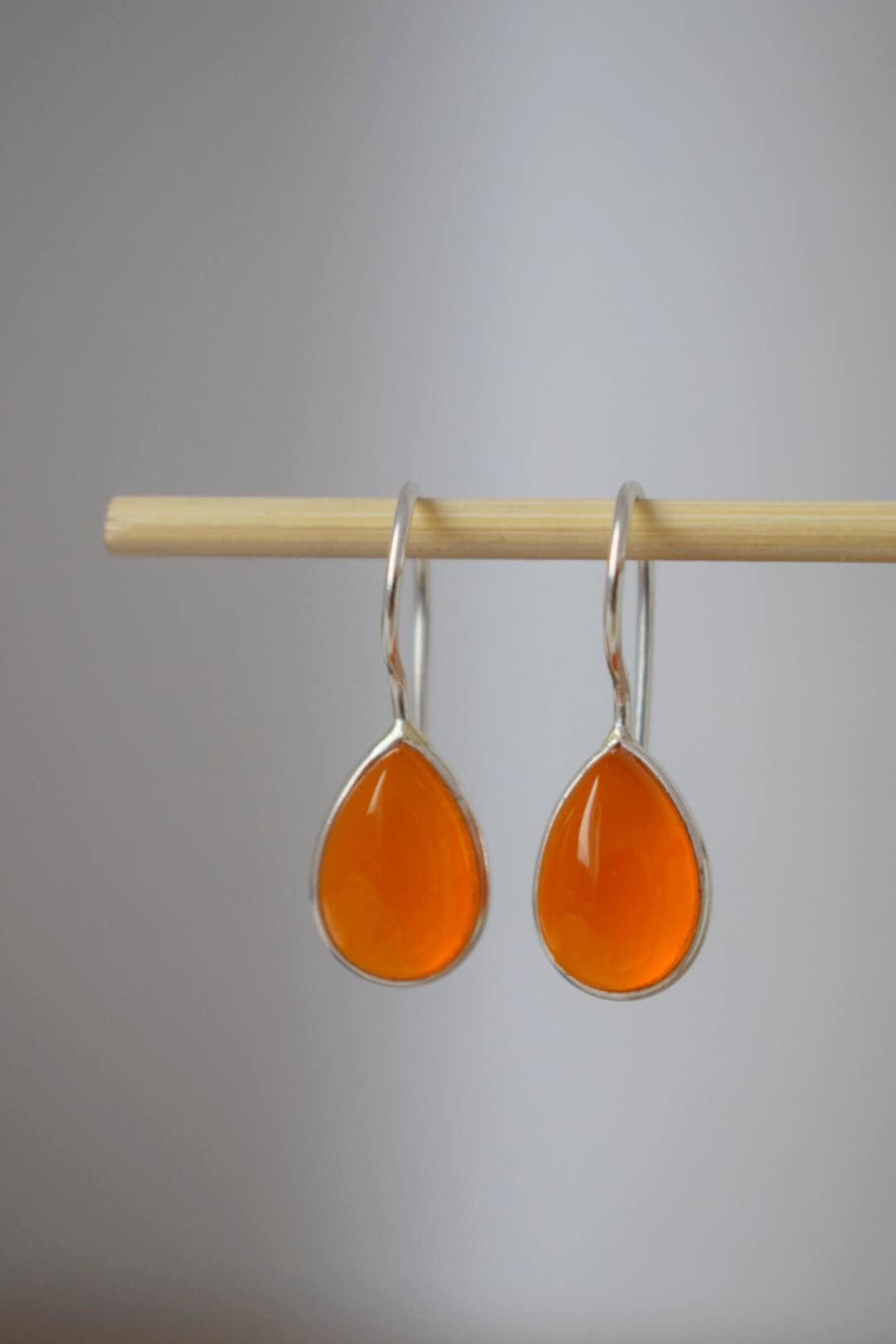 Carnelian sterling silver earrings, Teardrop orange gemstone dangle 925 silver earrings, Natural stone, Unique jewelry gift