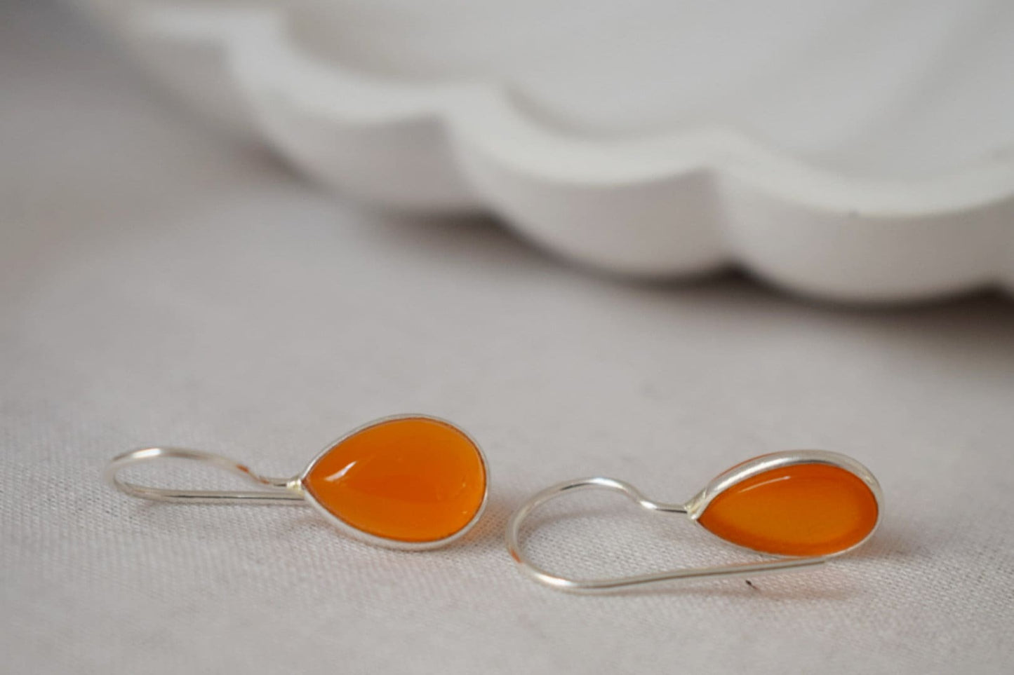 Carnelian sterling silver earrings, Teardrop orange gemstone dangle 925 silver earrings, Natural stone, Unique jewelry gift