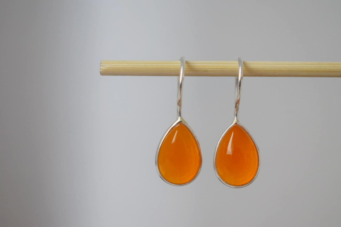 Carnelian sterling silver earrings, Teardrop orange gemstone dangle 925 silver earrings, Natural stone, Unique jewelry gift