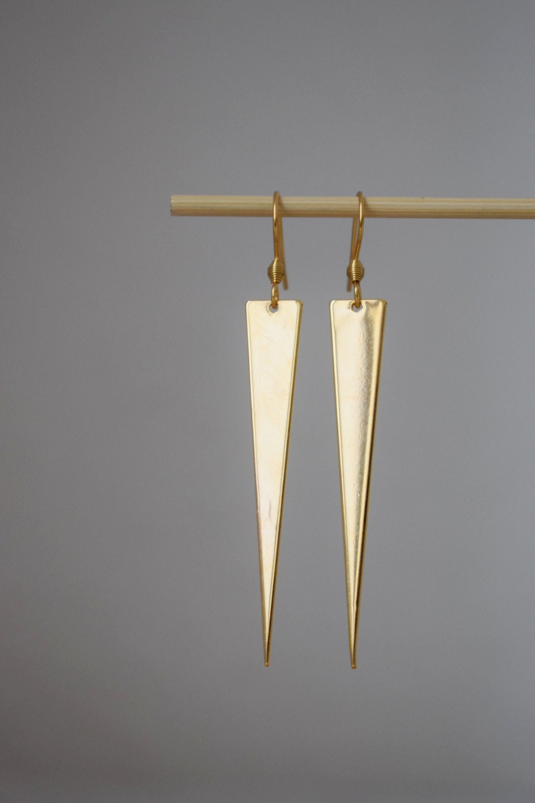 Triangle pendant earrings, Long geometric hanging dangle and drop earrings, Gold plated jewelry, Gift for herBest christmas gift