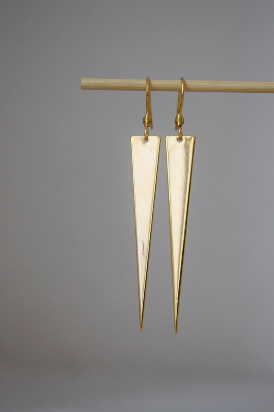 Triangle pendant earrings, Long geometric hanging dangle and drop earrings, Gold plated jewelry, Gift for herBest christmas gift