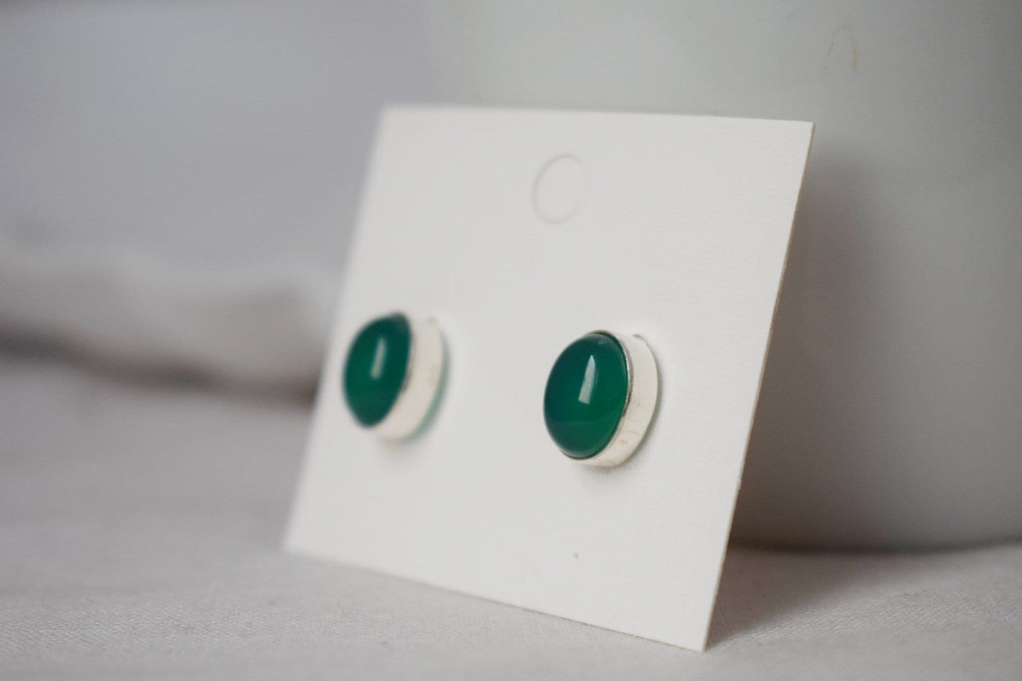 Green Onyx Stud Earrings Sterling Silver, Small Oval Gemstone Push Back Earrings, Birthstone 925 Silver Jewelry, Best Christmas gift