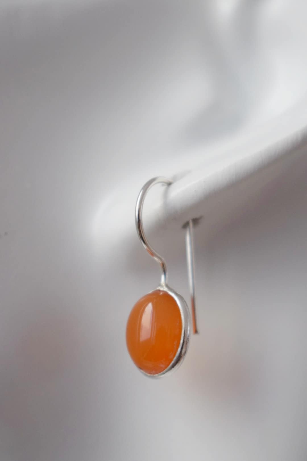 Carnelian sterling silver earrings, Oval orange gemstone dangle 925 silver earrings, Natural stone, Unique jewelry gift