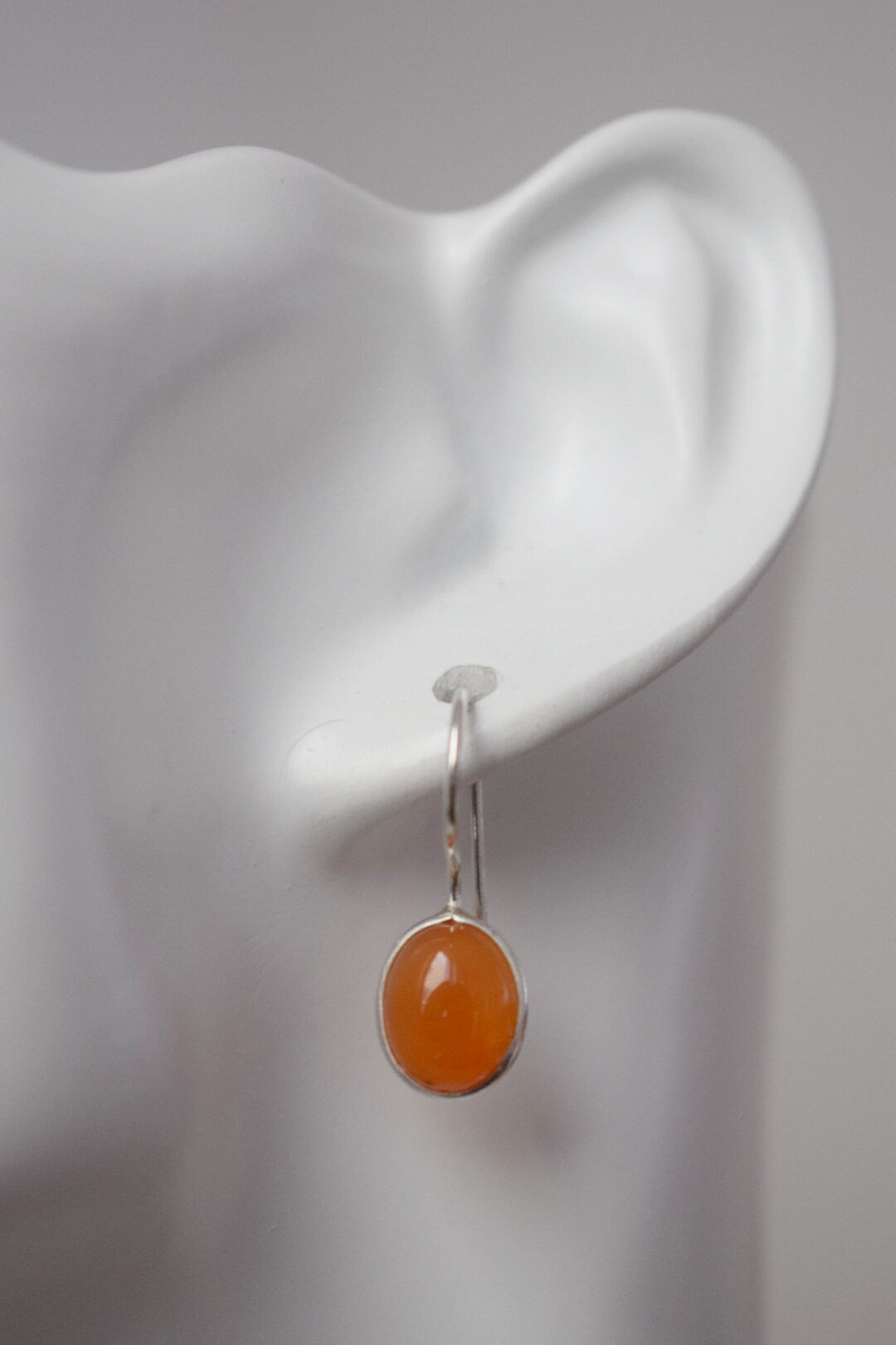Carnelian sterling silver earrings, Oval orange gemstone dangle 925 silver earrings, Natural stone, Unique jewelry gift
