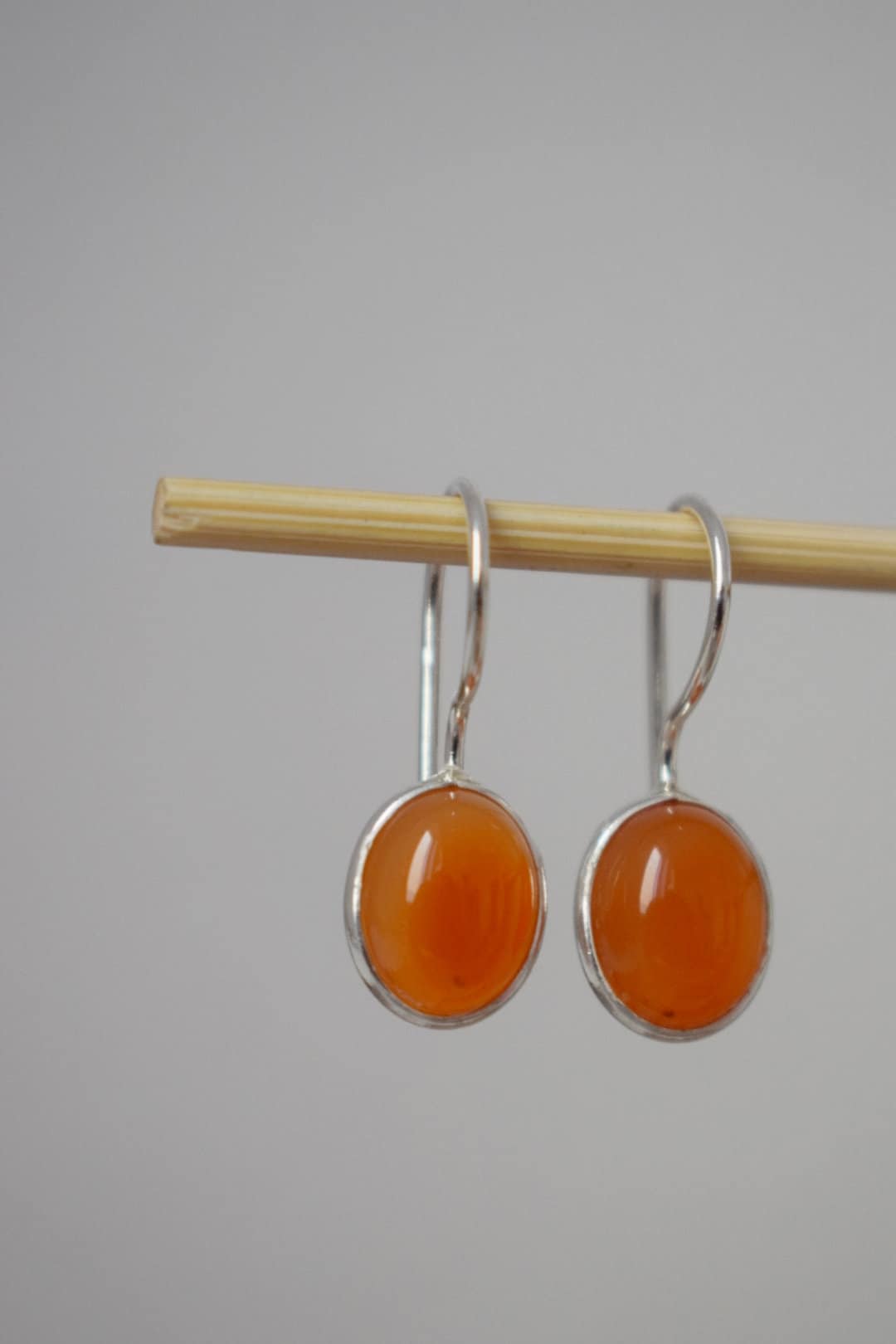 Carnelian sterling silver earrings, Oval orange gemstone dangle 925 silver earrings, Natural stone, Unique jewelry gift