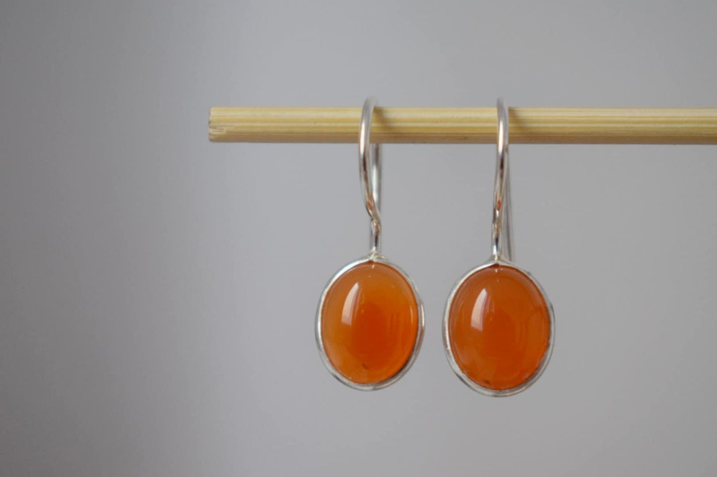 Carnelian sterling silver earrings, Oval orange gemstone dangle 925 silver earrings, Natural stone, Unique jewelry gift