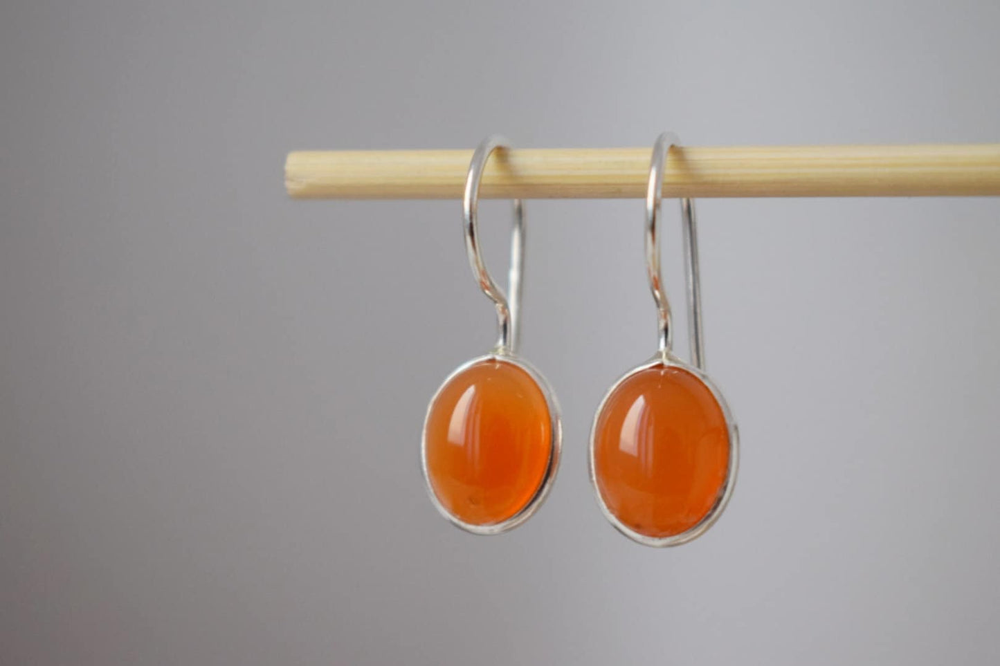 Carnelian sterling silver earrings, Oval orange gemstone dangle 925 silver earrings, Natural stone, Unique jewelry gift