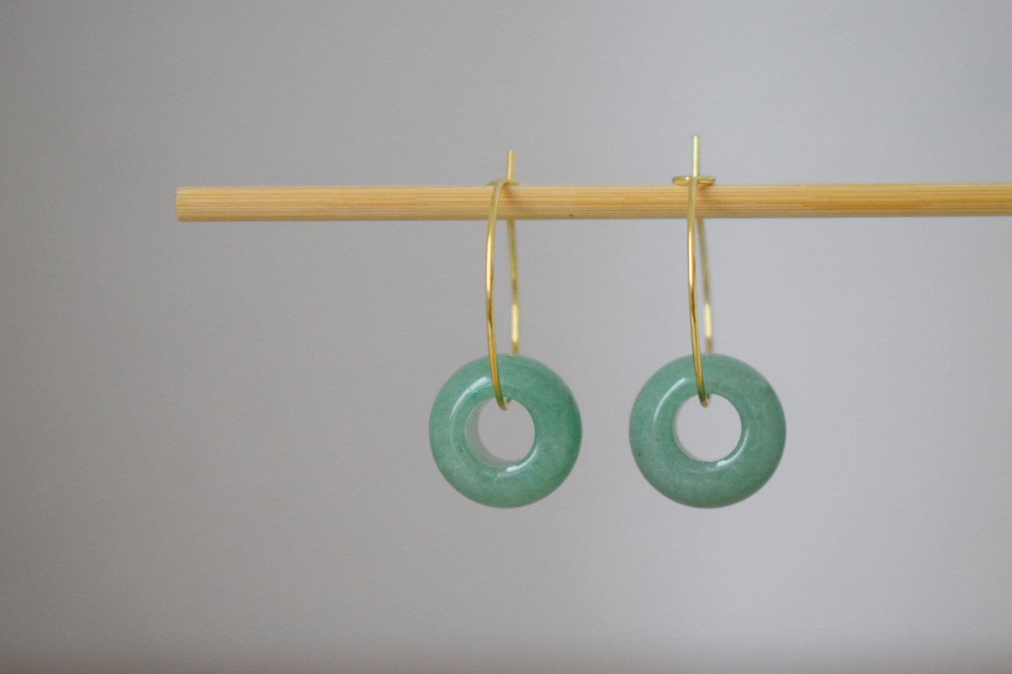 Aventurine donut hoop earrings, 18k Gold plated surgical stainless steel hoops, Gemstone unisex jewelryBest christmas gift