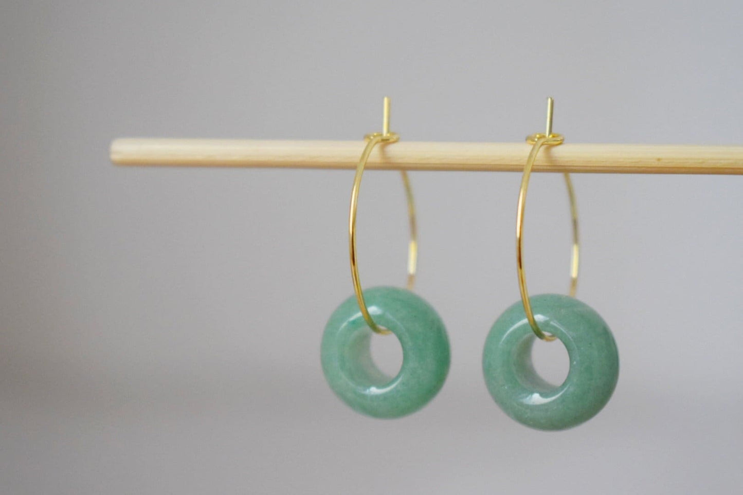 Aventurine donut hoop earrings, 18k Gold plated surgical stainless steel hoops, Gemstone unisex jewelryBest christmas gift