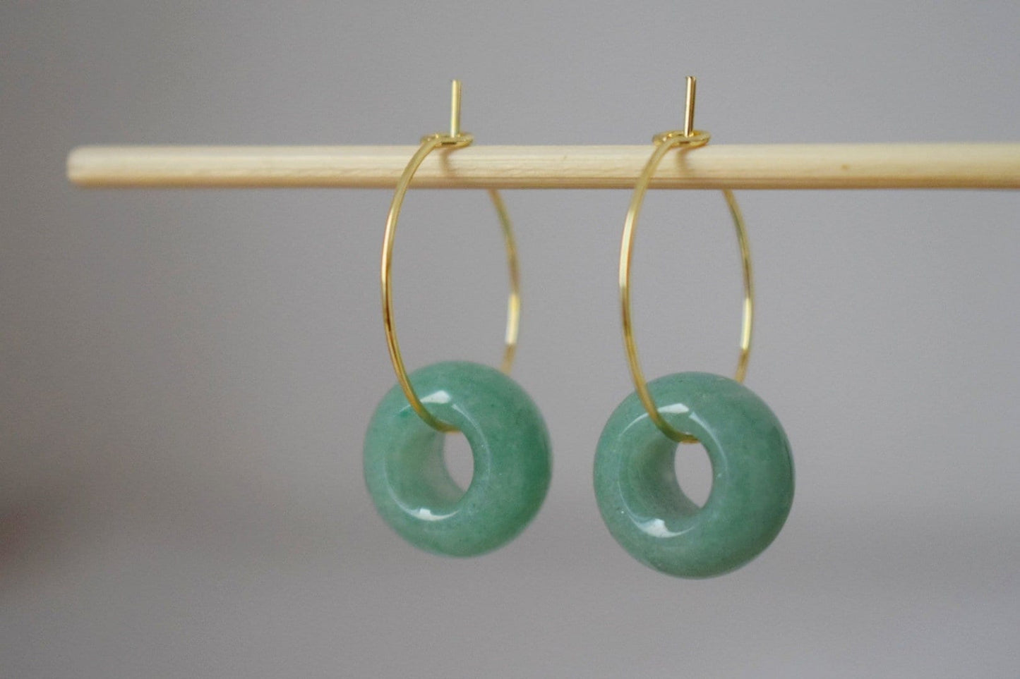 Aventurine donut hoop earrings, 18k Gold plated surgical stainless steel hoops, Gemstone unisex jewelryBest christmas gift