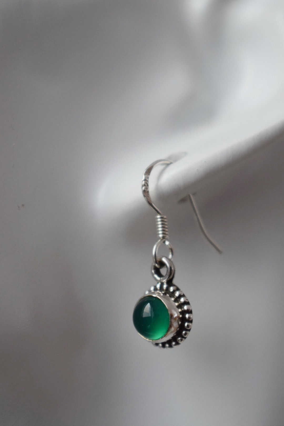 Green onyx earrings, 925 sterling silver jewelry, Round natural gemstone, Ornament boho earrings, Unique best mothers day gift for her