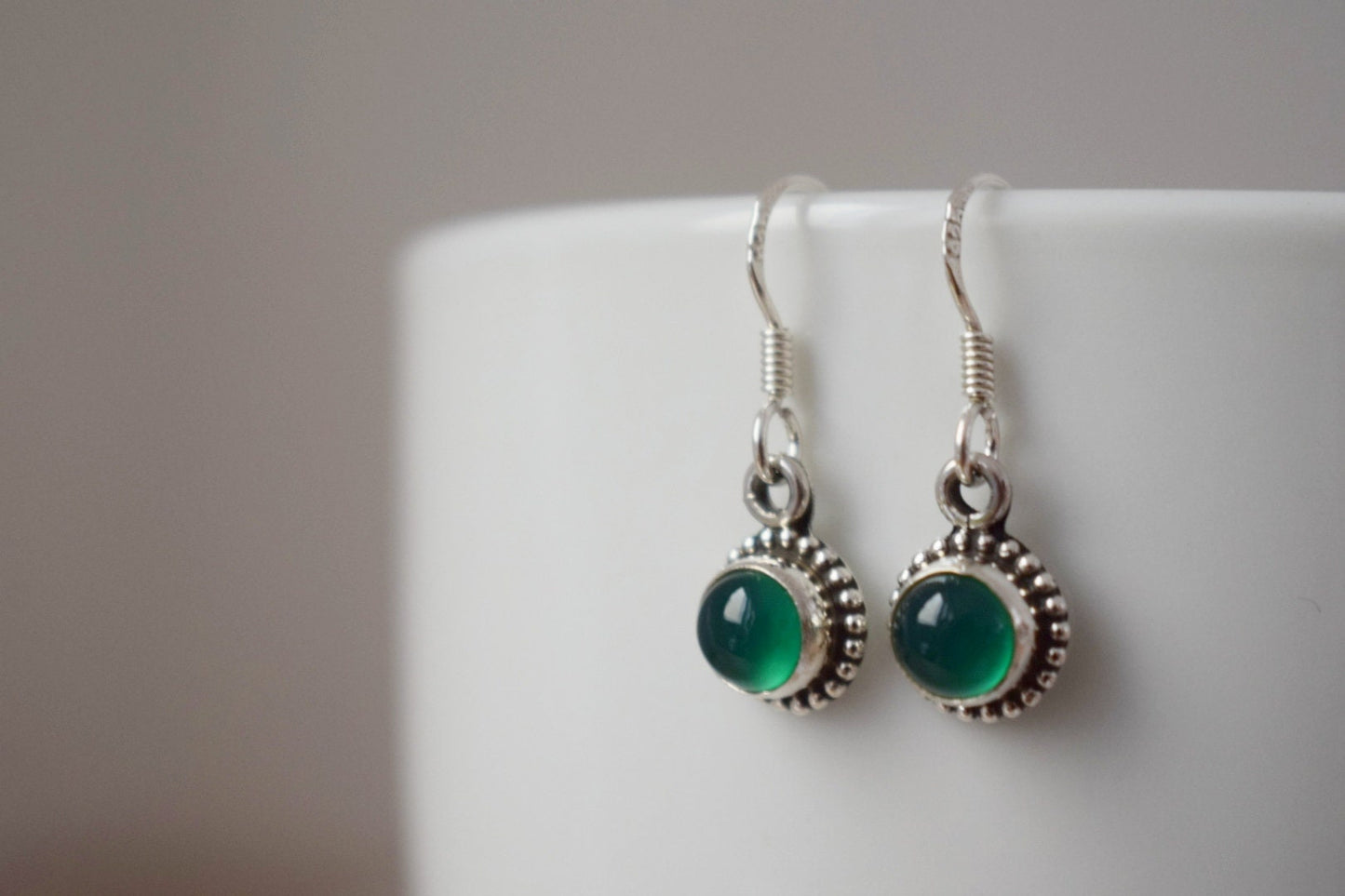 Green onyx earrings, 925 sterling silver jewelry, Round natural gemstone, Ornament boho earrings, Unique best mothers day gift for her