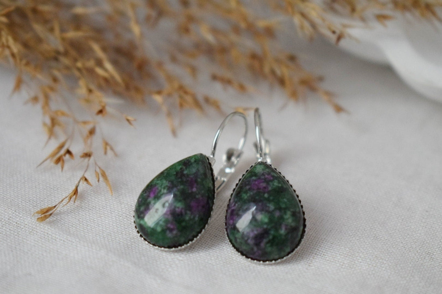 Ruby In Zoisite Earrings, Green Teardrop Gemstone Lever Back Earrings, Ruby Fuchsite, Hanging Earrings, Jewelry GiftBest christmas gift