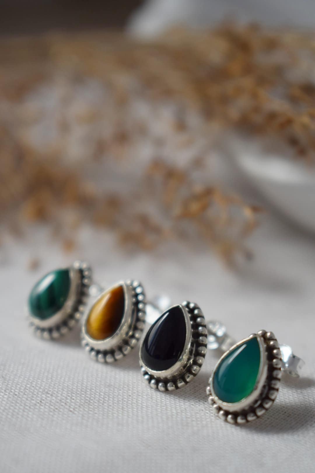 Teardrop Tiger's Eye Stud Earrings, 925 Sterling Silver, Small Brown Gemstone Jewelry, Natural Healing Chakra Stone, Handmade jewelry gift