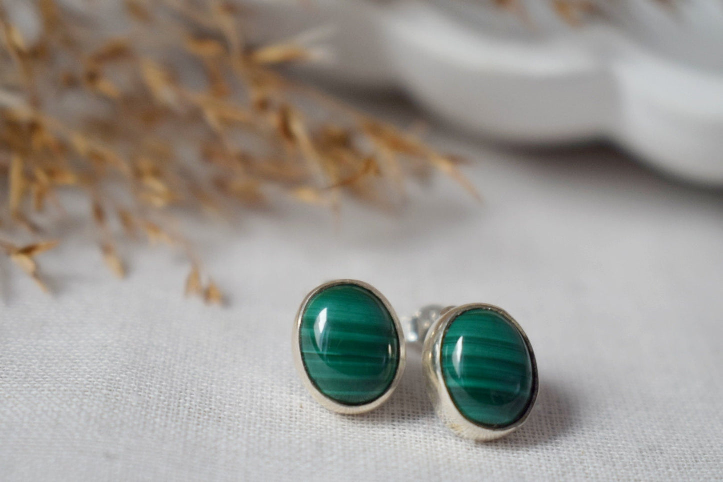 Christmas jewelry gifts, Malachite Stud Earrings, Green Gemstone, Sterling Silver Minimalist Jewelry, Natural stone, Birthstone, Gift For Women
