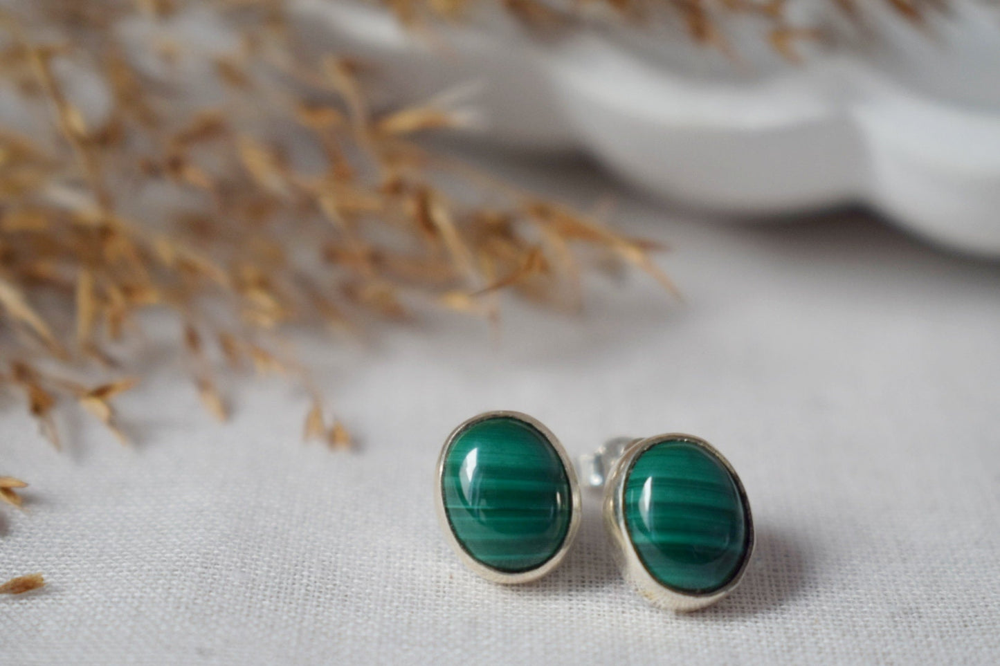 Christmas jewelry gifts, Malachite Stud Earrings, Green Gemstone, Sterling Silver Minimalist Jewelry, Natural stone, Birthstone, Gift For Women