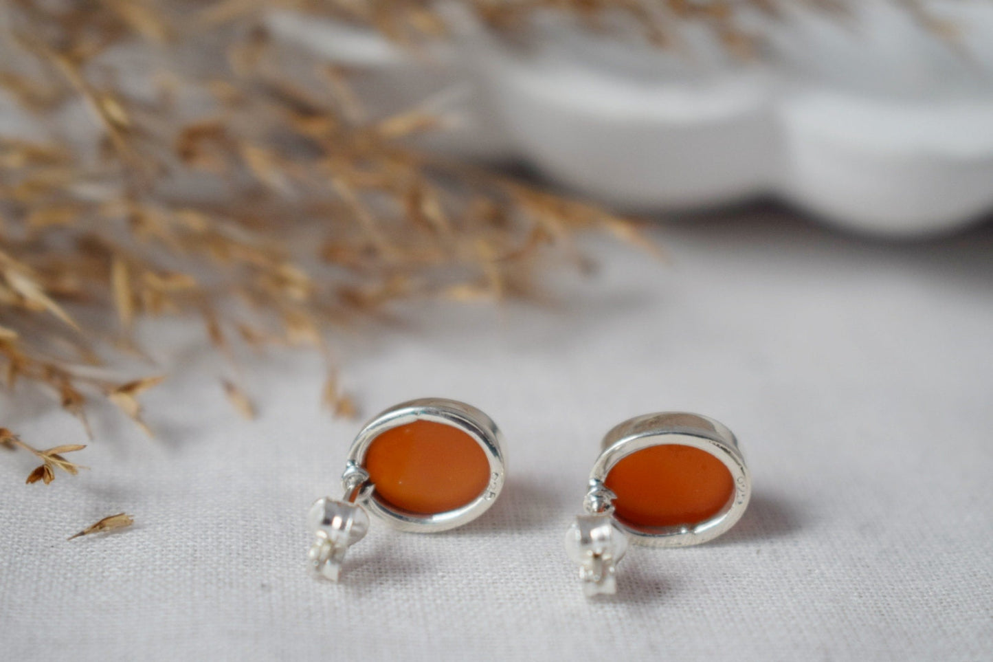 Christmas jewelry gift, Small Carnelian Stud Earrings Sterling Silver, Natural stone, Gemstone, Push Back, Red Orange, Post, Minimalist Jewelry