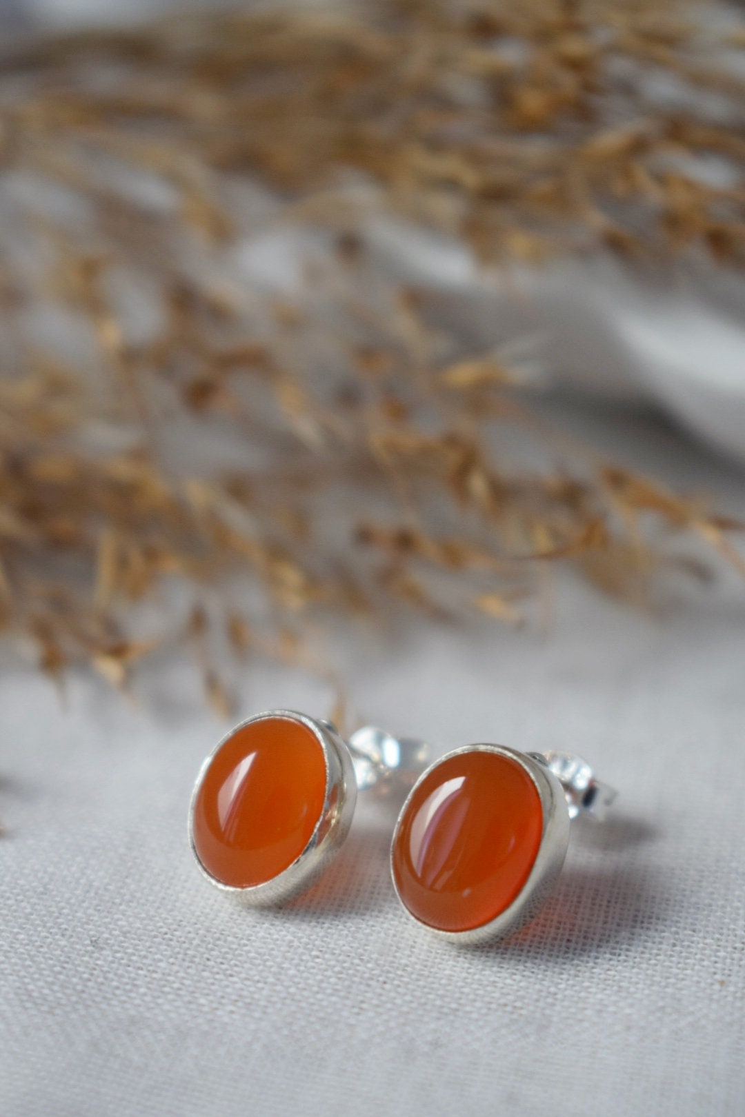 Christmas jewelry gift, Small Carnelian Stud Earrings Sterling Silver, Natural stone, Gemstone, Push Back, Red Orange, Post, Minimalist Jewelry