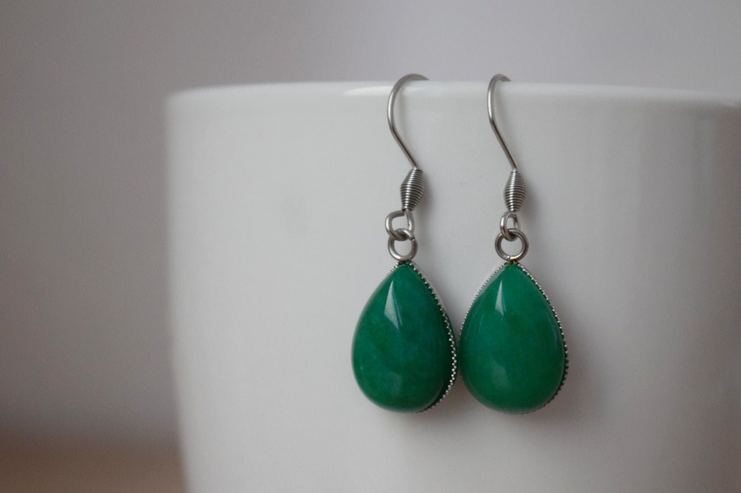 Green jade teardrop earrings, Gemstone dangle and drop hanging earrings, Jade jewelry, Gift for womenBest christmas gift