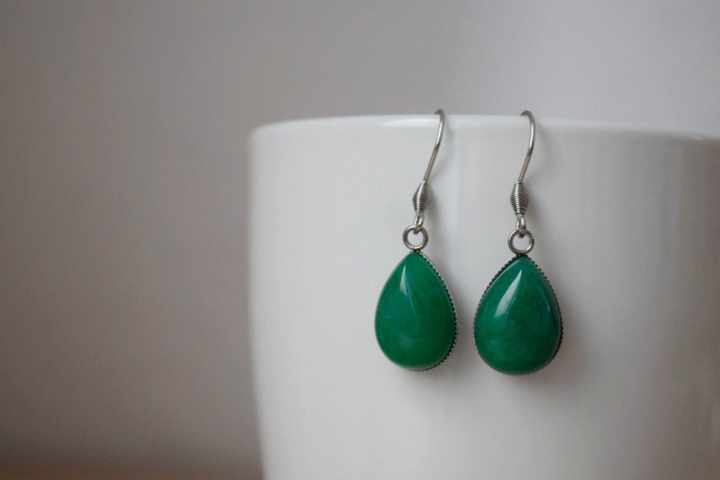 Green jade teardrop earrings, Gemstone dangle and drop hanging earrings, Jade jewelry, Gift for womenBest christmas gift