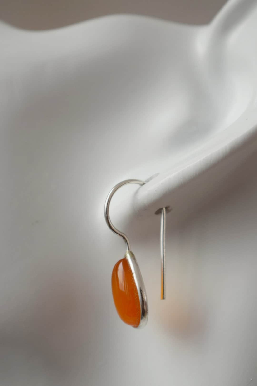 Carnelian sterling silver earrings, Teardrop orange gemstone dangle 925 silver earrings, Natural stone, Unique jewelry gift