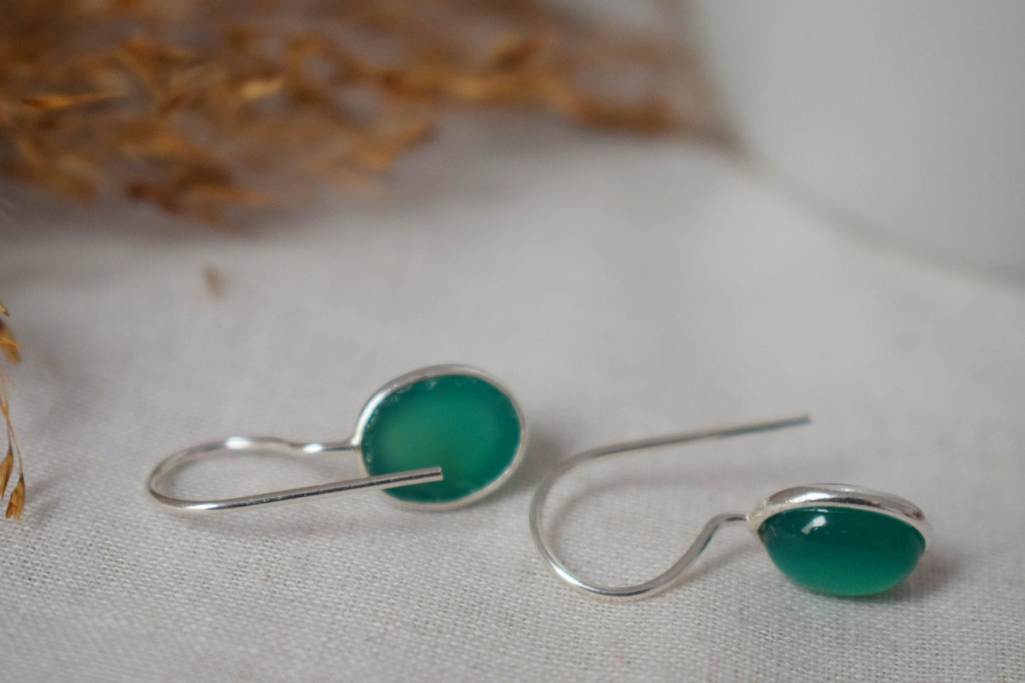 Small green onyx earrings in 925 sterling silver, Oval gemstone unique jewelry, Shiny Natural stone, Best mother's day gift for her