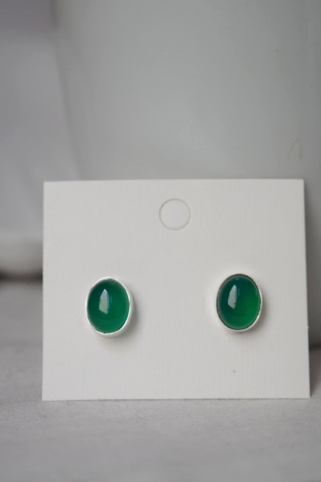 Green Onyx Stud Earrings Sterling Silver, Small Oval Gemstone Push Back Earrings, Birthstone 925 Silver Jewelry, Best Christmas gift