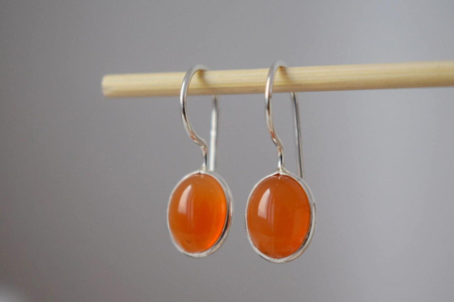 Carnelian sterling silver earrings, Oval orange gemstone dangle 925 silver earrings, Natural stone, Unique jewelry gift