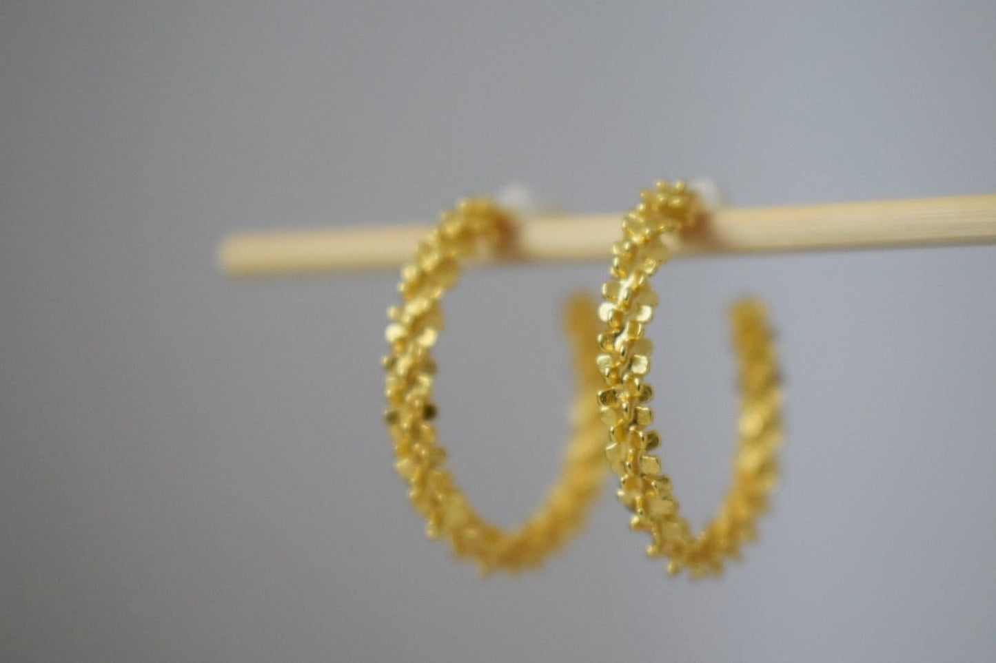 925 Sterling Silver Textured Hoop Earrings, Statement Golden Hoops, Half Modern Stud Earrings, C shape, Push Back, Perfect Gift for Her